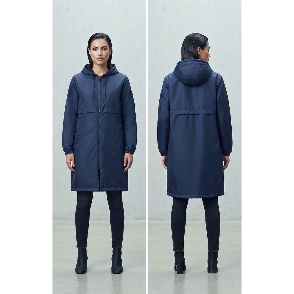 Adoretex Women's XS Navy Blue Long Fleece Lined Parka Jacket Hooded Rain Coat
